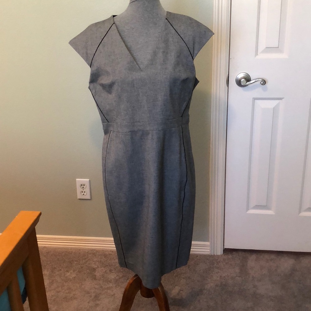 Banana Republic Gray Sheath Dress with Black Piping